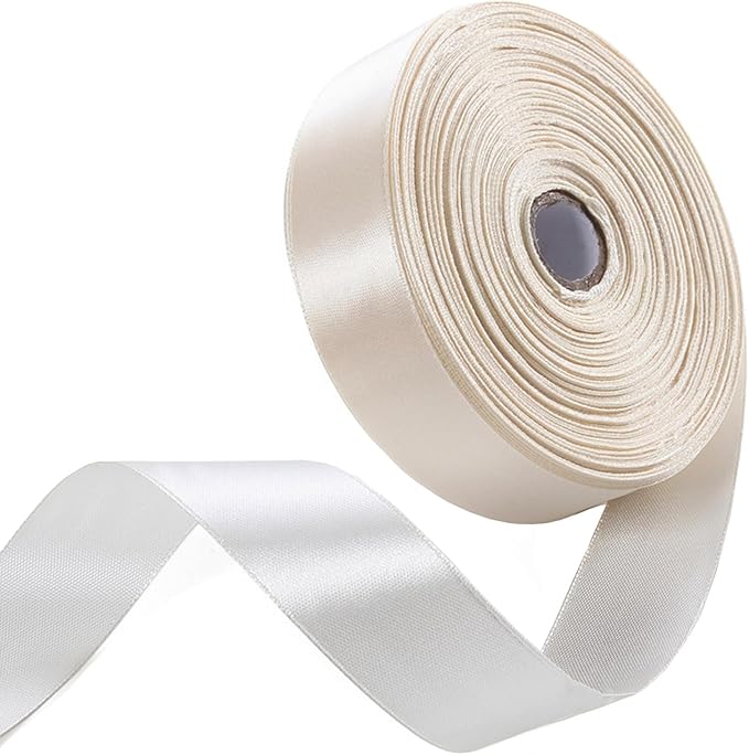 1" x 50 Yards Ivory Satin Ribbon Single Faced Fabric Ribbons by Oakarbo