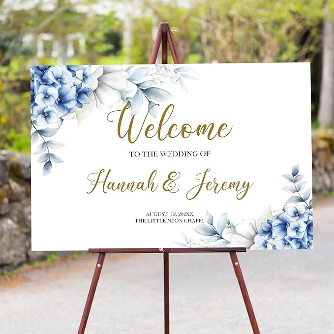 Dusty Blue Wedding Welcome Sign, Editable Floral Template, Printable Ceremony - Image 4