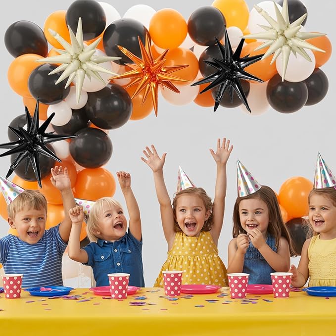 Black White Orange Star Balloons - Image 4