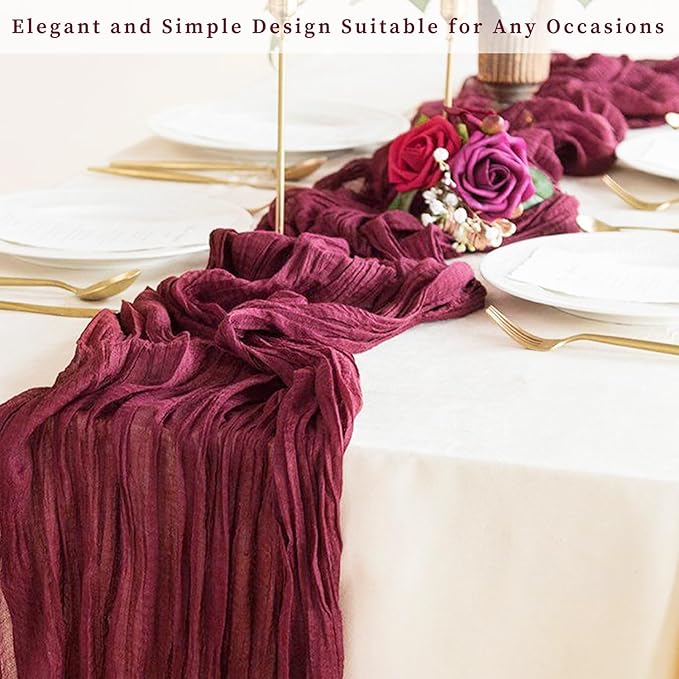 Burgundy 6 Pack Cheesecloth Table Runner 10FT Rustic Gauze Cheese Cloth Table - Image 7
