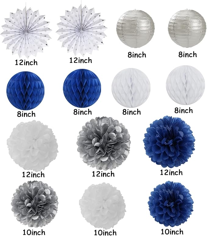 Navy-Blue White Silver Party Decorations - Image 4