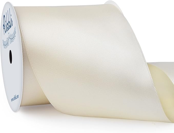 Ribbli Ivory Double Faced Satin Ribbon, 3” x Continuous 10 Yards, Use by Ribbli