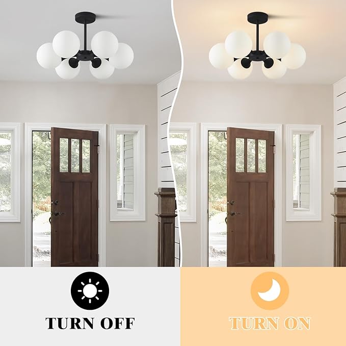 KCO Lighting 6 Lights Modern Semi Flush Mount Ceiling Light Fixture Glass Globe - Image 4