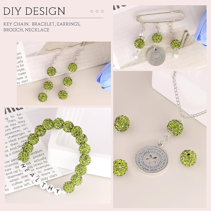 150 pcs 10mm Rhinestone Beads for Jewelry Making, Olivine Shiny Round Shamballa - Image 5