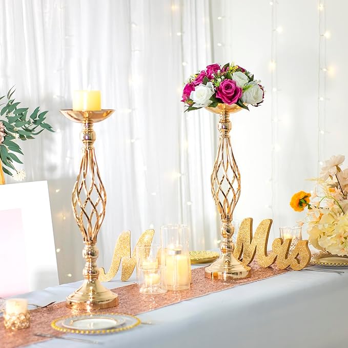 LANLONG 10pcs Metal Gold Candle Holders Road Lead Table Centerpiece Stand - Image 2