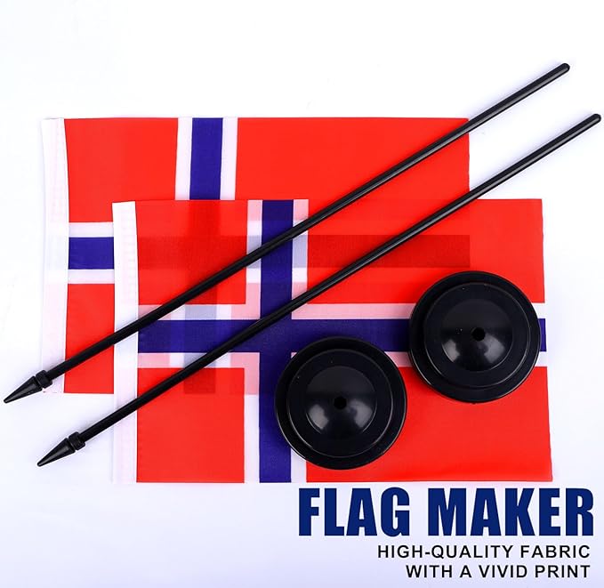 Norway Desk Flag 12" Solid Pole Deluxe Set Norwegian Flags Banner Mini Small - Image 5