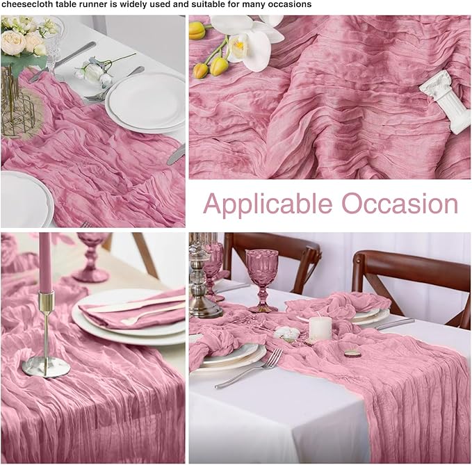 6 Pack Dusty Rose Cheesecloth Table Runner 20x120 Inch Boho Wrinkled Sheer - Image 3