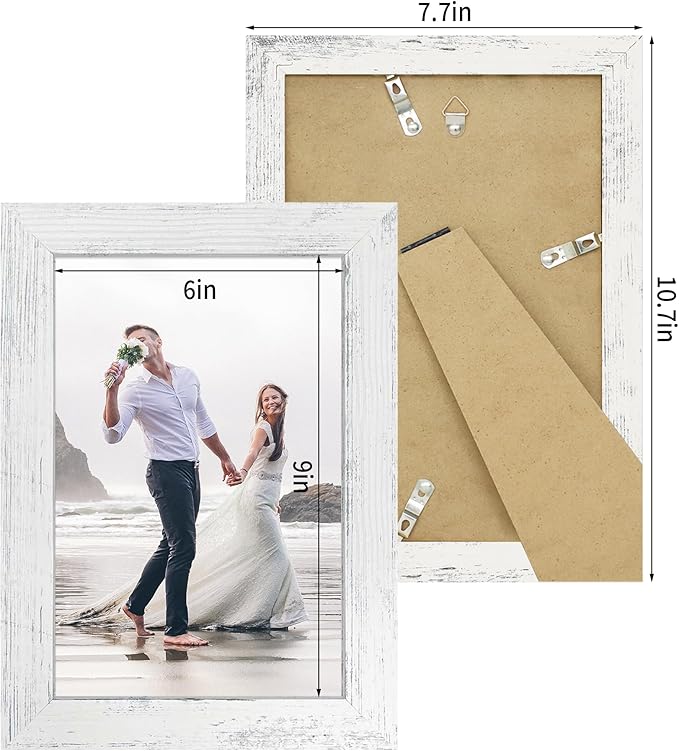 6x9 Picture Frame Set of 4, High Definition Glass Distressed White Frame - Image 3