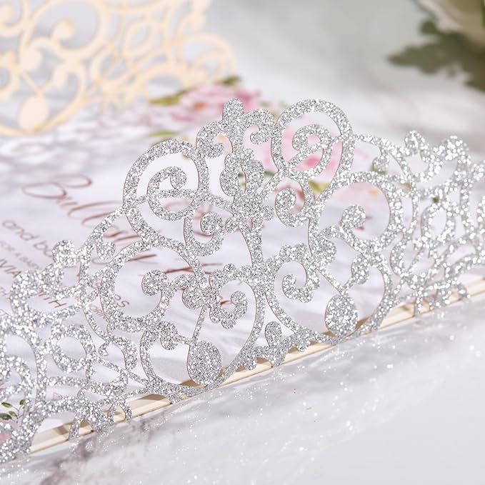 50Pcs Sliver Glitter Wedding Invitations - Image 6