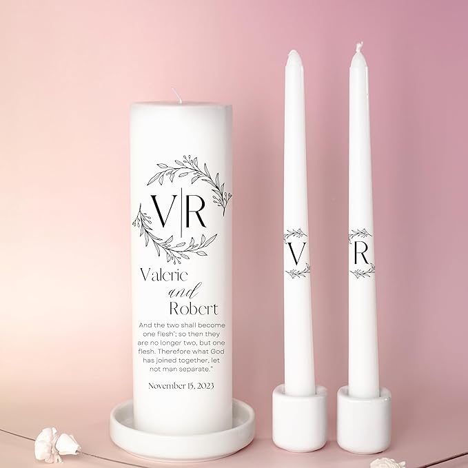 Unity Candles for Wedding, Modern Unity Set, Custom and Personalized Pillar and - Image 8