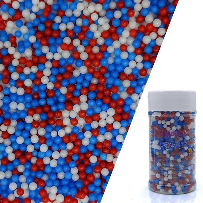 Edible Red & Blue & White Pearl Sugar Sprinkles Candy 4mm Mini Pearls Cake by KandlrikMagicSprinkles