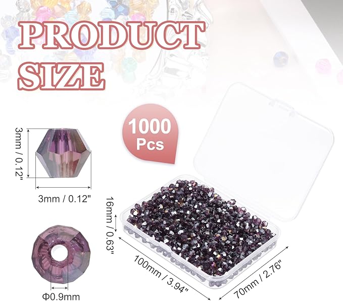 PATIKIL 1000pcs 3mm Bicone Glass Crystal Beads, Faceted Glass Spacer Beads - Image 2