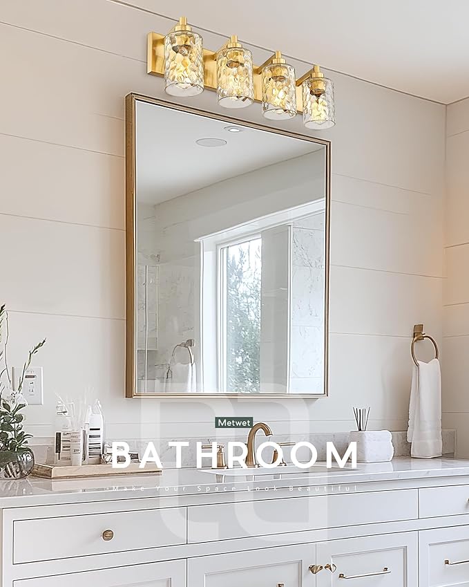4-Light Bathroom Light Fixtures, 24.5 Inch Brushed Gold Vanity Lights - Image 4