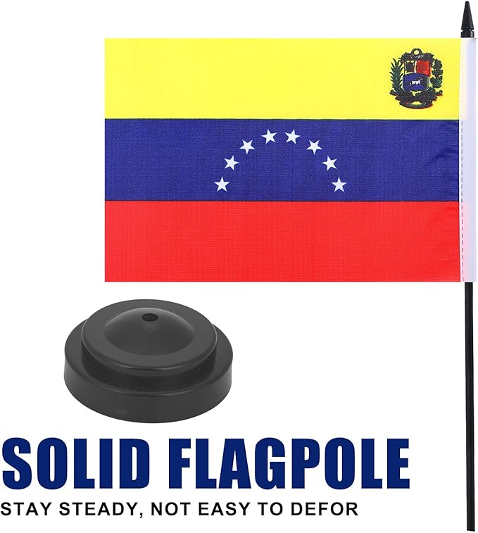 Venezuela Desk Flag 12" Solid Pole Deluxe Set Venezuelan Flags Banner Mini - Image 3