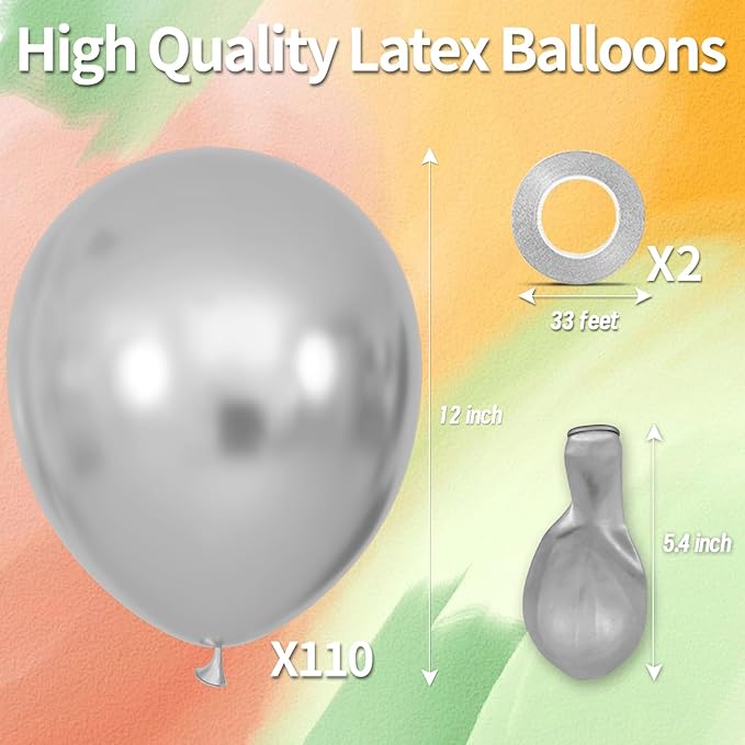 KAWKALSH Metallic Silver Balloon 12 Inch - Image 2