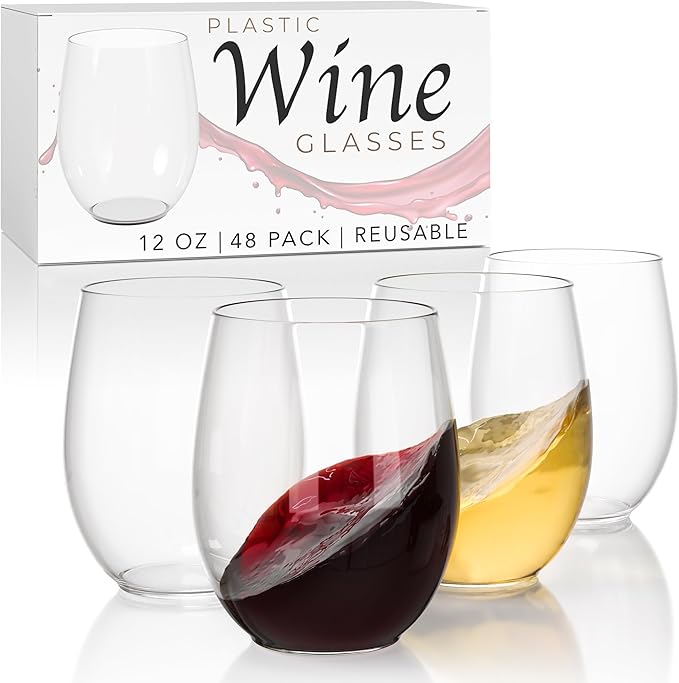 Exquisite 48 Pcs Unbreakable Stemless Plastic Wine Glasses Disposable Wine by Exquisite