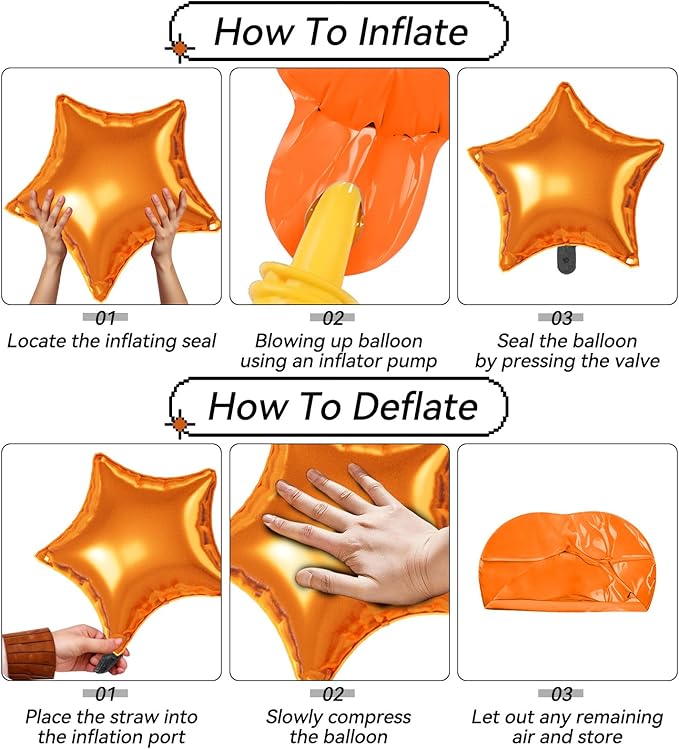 16 Pcs Orange and Blue Star Balloons, 22/18/10 Inch Foil Balloons, Four-Pointed - Image 3
