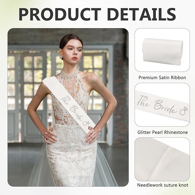 MVVM Bride Sash and Bachelorette Sashes Set | 3-Piece Bridal Headband - Image 5