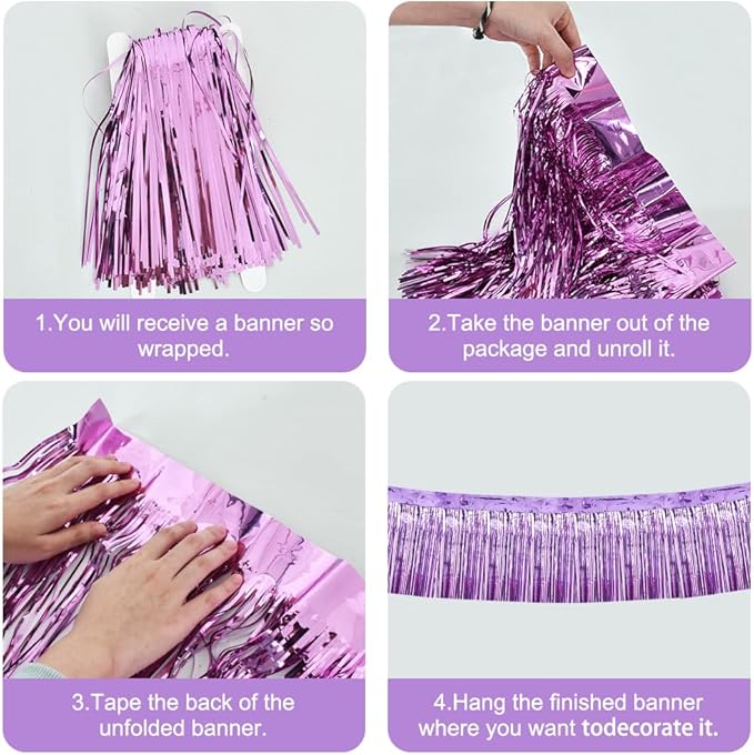 BEISHIDA 3 Packs Metallic Foil Fringe Garland Light Purple Wall Hanging Tinsel - Image 3