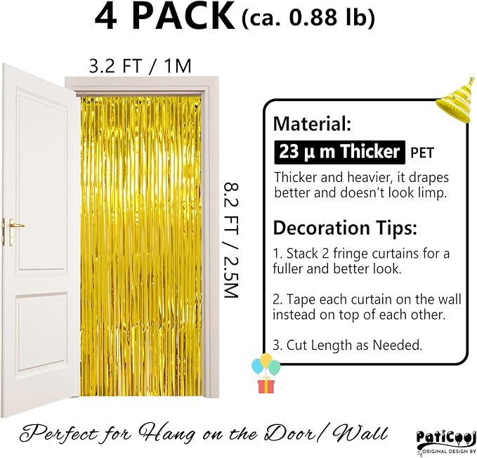 Christmas Decorations Gold Streamers Thicken 4 Pack 3.2 x 8.2 FT - Image 2