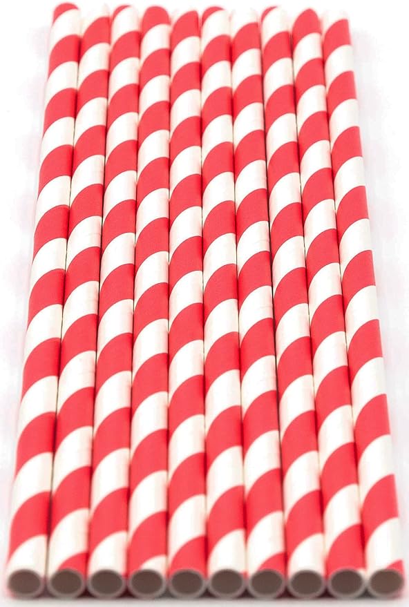 Pack of 900 Red Swirls Biodegradable 4-Ply Paper Drinking Straws - Image 2