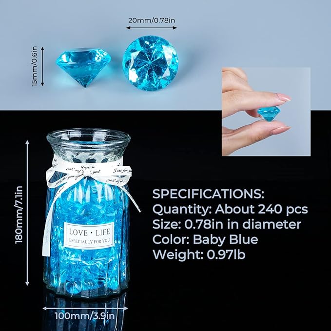 Acrylic Diamond Fake Gems Vase Filler, Babenest 240pcs 3/4 Inch Faux Diamonds - Image 4