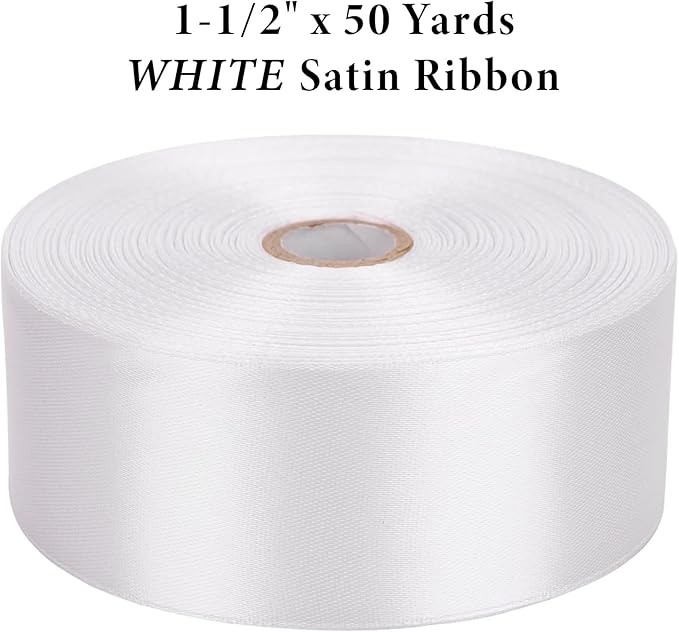 1-1/2 Inch White Satin Ribbon 50 Yards Solid Fabric Ribbons - Image 2