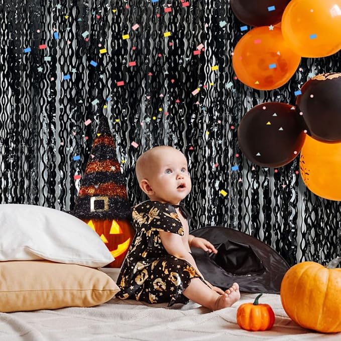 Black Backdrop for Party Decorations, Wave Foil Fringe Curtain Tinsel Photo - Image 5
