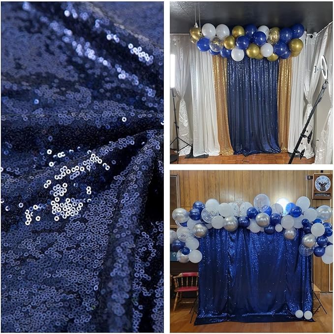 Navy Blue Sequin Backdrop Curtains 1 Panel 8FTx8FT Glitter Navy Blue Photo - Image 2