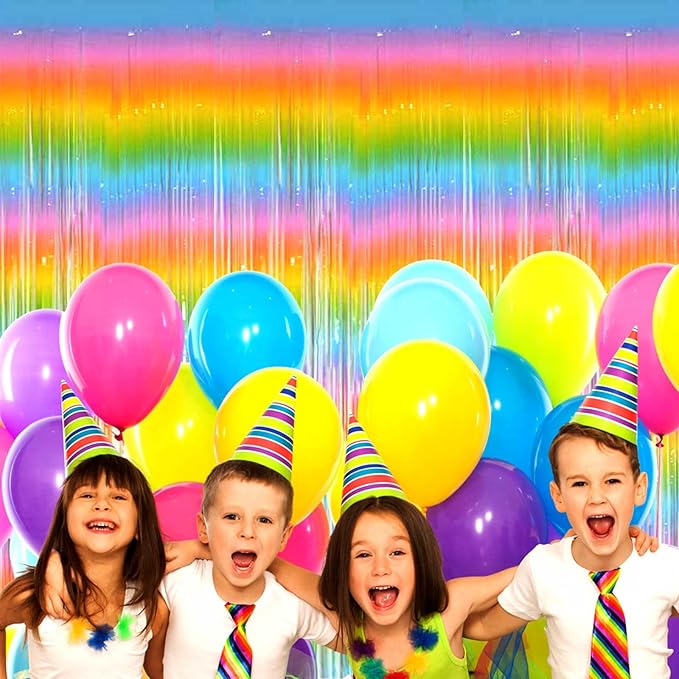 4 Pack Macaron Rainbow Foil Fringe Curtain Backdrop, 3.28Ft x 8.2Ft Metallic - Image 5