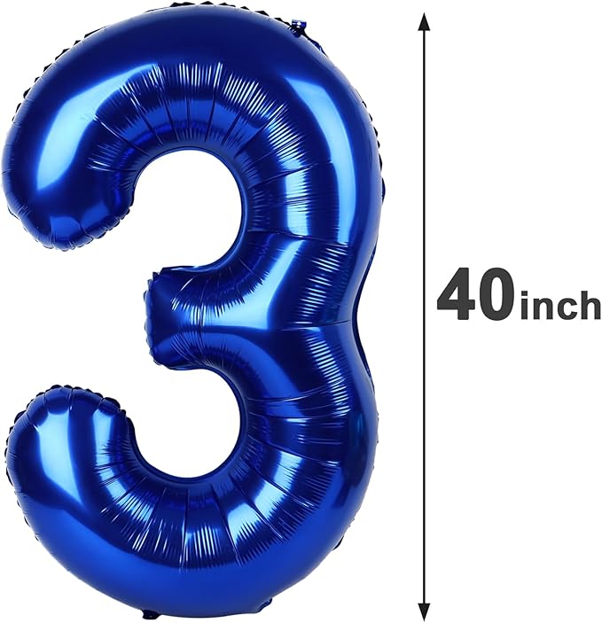 40 Inch Night Blue 3 Large Number Balloon, 3 13 23 30 33 36 Night Blue Birthday - Image 3