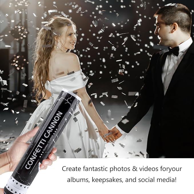 6 Pack Silver Confetti Poppers, 12 Inch Confetti Cannon Party Poppers Shooters - Image 4