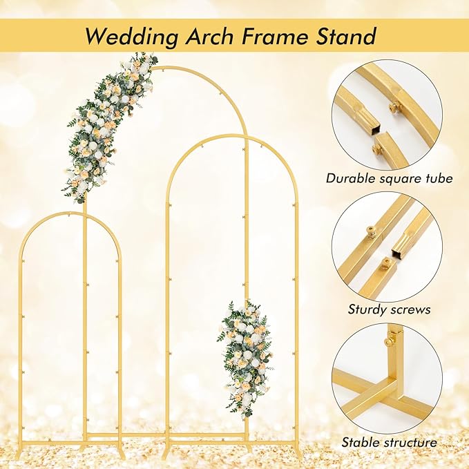 Wedding Arch Backdrop Stand Set of 3, Metal Arch Backdrop Stand - Image 7