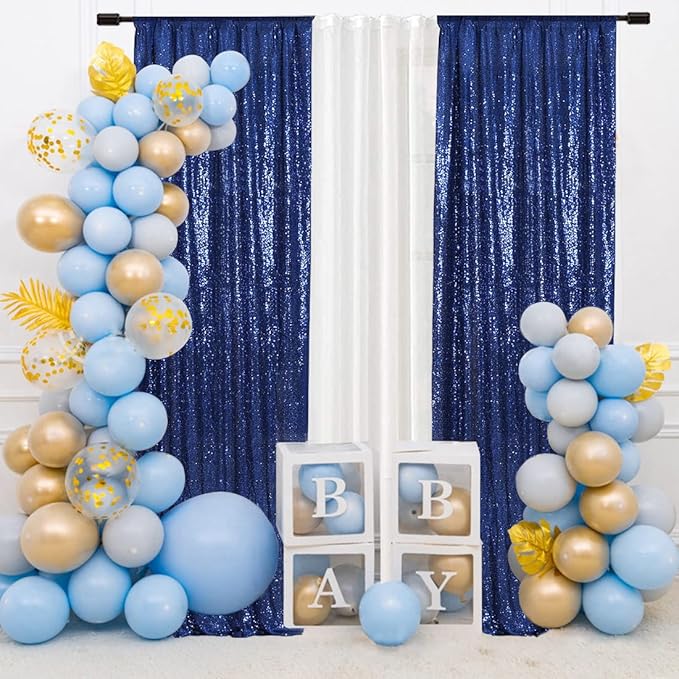 SquarePie Sequin Backdrop Curtain 2FT x 8FT Navy Blue 2pcs Curtain Background - Image 3