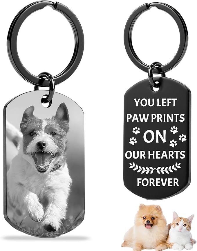 Custom Dog Memorial Photo Keychain Personalized Sympathy Gifts by Cupike