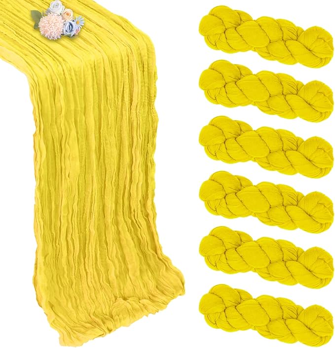 6 Pack Lemon Yellow Fall Table Runner 10ft Boho Gauze Fabric Cheesecloth by Pepmily