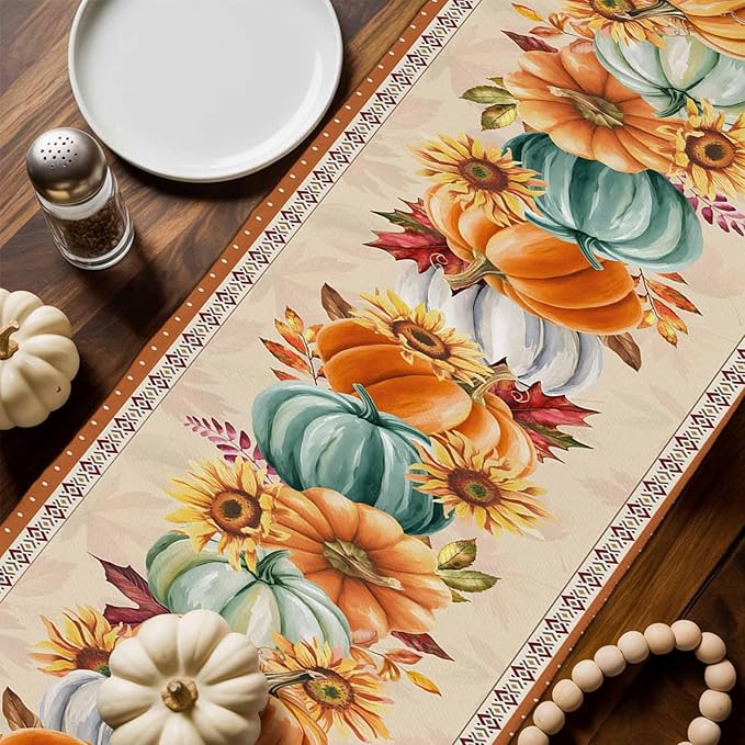 Fall Thanksgiving Southwest Cotton Linen Table Runner - Image 2