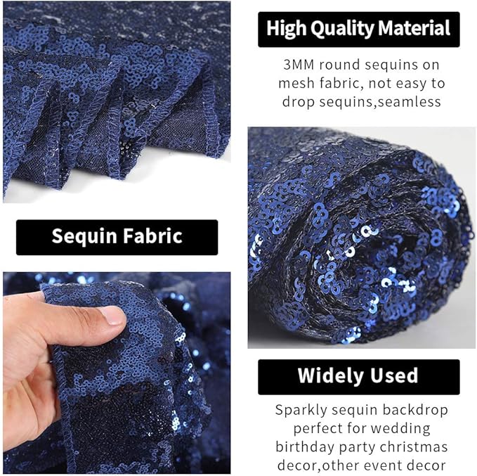 Hahuho Navy Sequin Backdrop Curtain, Party Decoration（4 Panels, 2FT x 8FT - Image 3