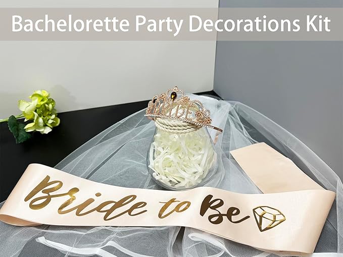 JETKONG 3 Pcs Bachelorette Party Decorations "BRIDE" Crown, Bride to Be - Image 4