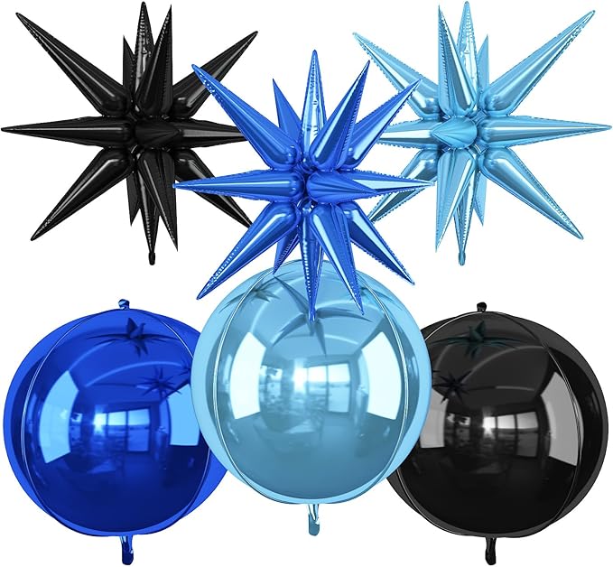 6Pcs Black Blue Foil Balloons, 22Inch Navy Blue Black 4D Round Ball Balloon and by Adorely