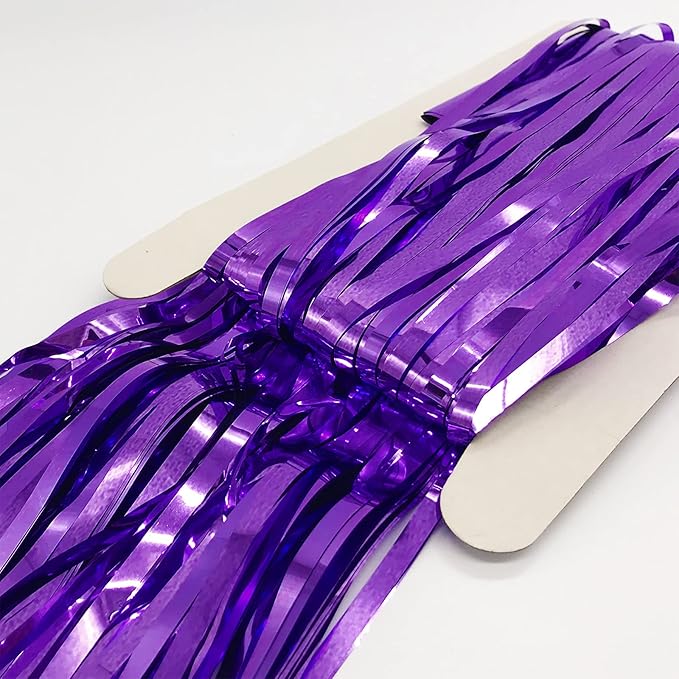 2 Pcs Purple Metallic Tinsel Foil Fringe Curtains Backdrop, 3.28 ft x 6.56 ft - Image 3