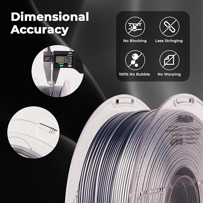 AMOLEN Silk PLA 3D Printer Filament, Dual Color Black Silver PLA 1.75mm - Image 6