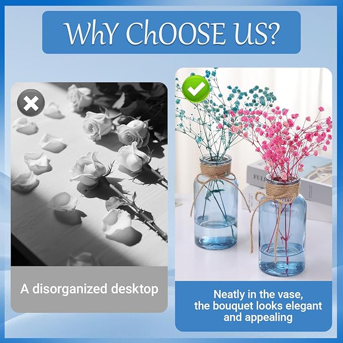 Blue Glass Flower Vases for Centerpieces Set of 12, Mason Jars Boho Cylinder - Image 5