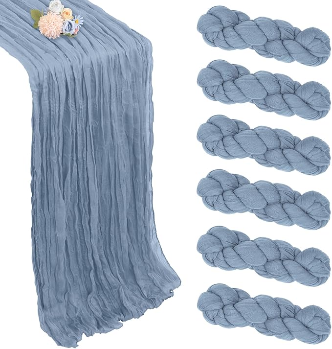 6 Pack Dusty Blue Table Runner 10ft Boho Gauze Fabric Cheesecloth Table Runner by Pepmily