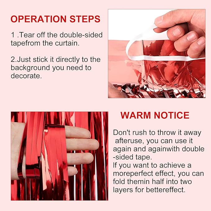 2 Pack 3.28 ft x 6.56 ft Red Tinsel Curtain Party Backdrop - Image 6