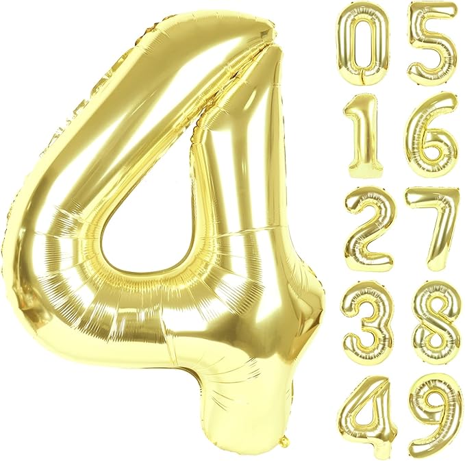 40 Inch Light Gold Large Number 4 Birthday Balloon, Giant Number Four 14 24 34 by Upgesy