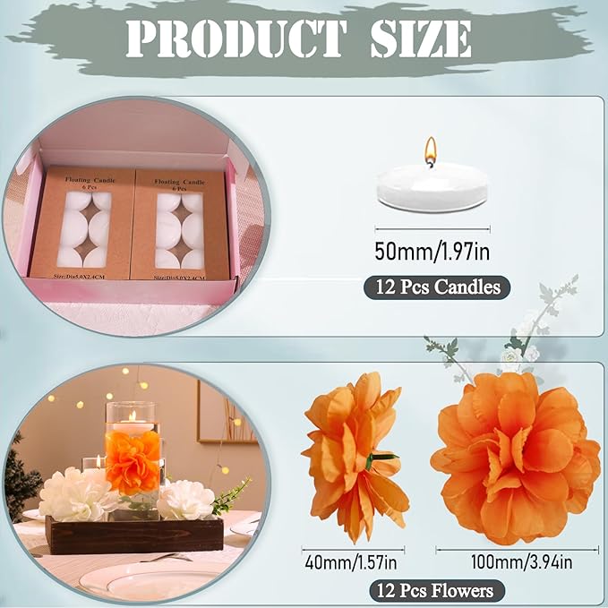 24 Pcs Floating Candles for Centerpieces and Floating Flowers Artificial - Image 3
