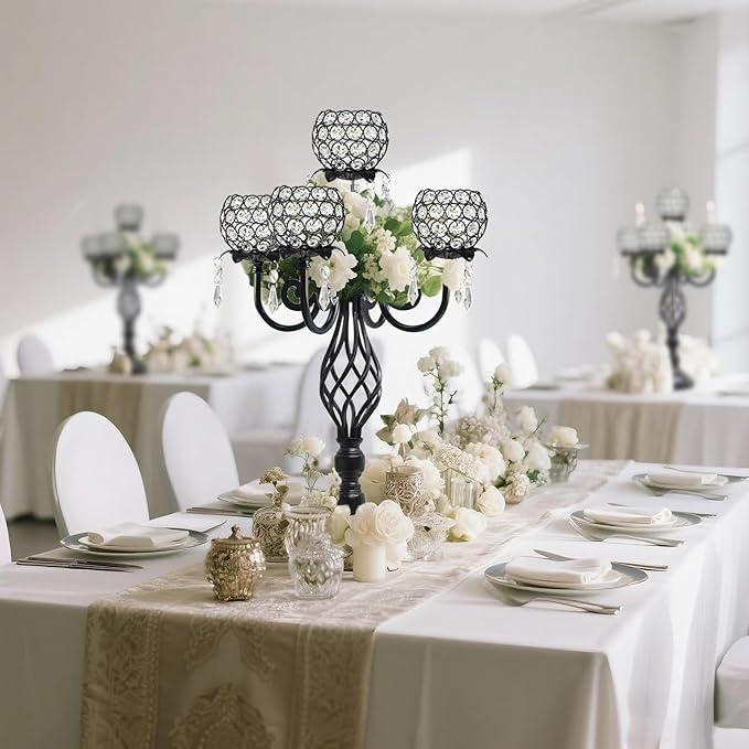 5-Arm Crystal Candelabra Centerpiece 23.2" Tall - Image 4