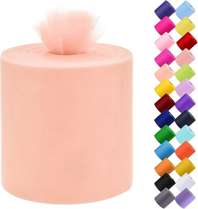 Tulle Fabric Roll, 6” by 200 Yards Tulle Organza Fabric Spool by ICOSHOW