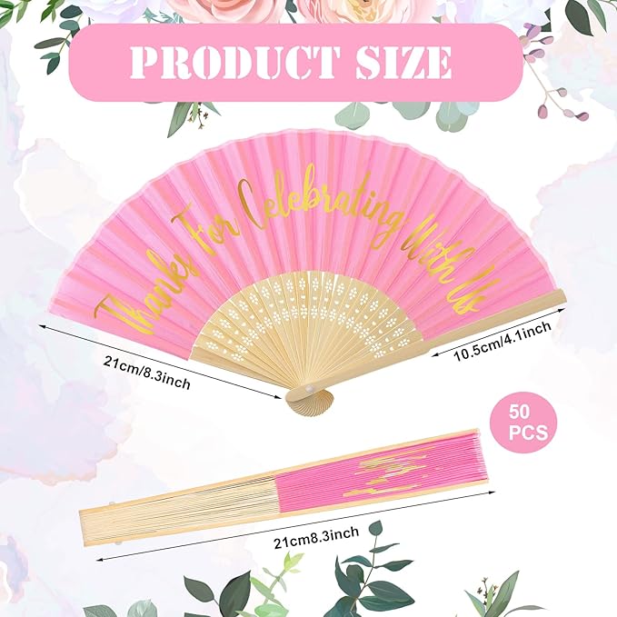 Jetec 50 Pcs Wedding Fans for Guests Bulk Silk Hand Fans Handheld Folded Thank - Image 2
